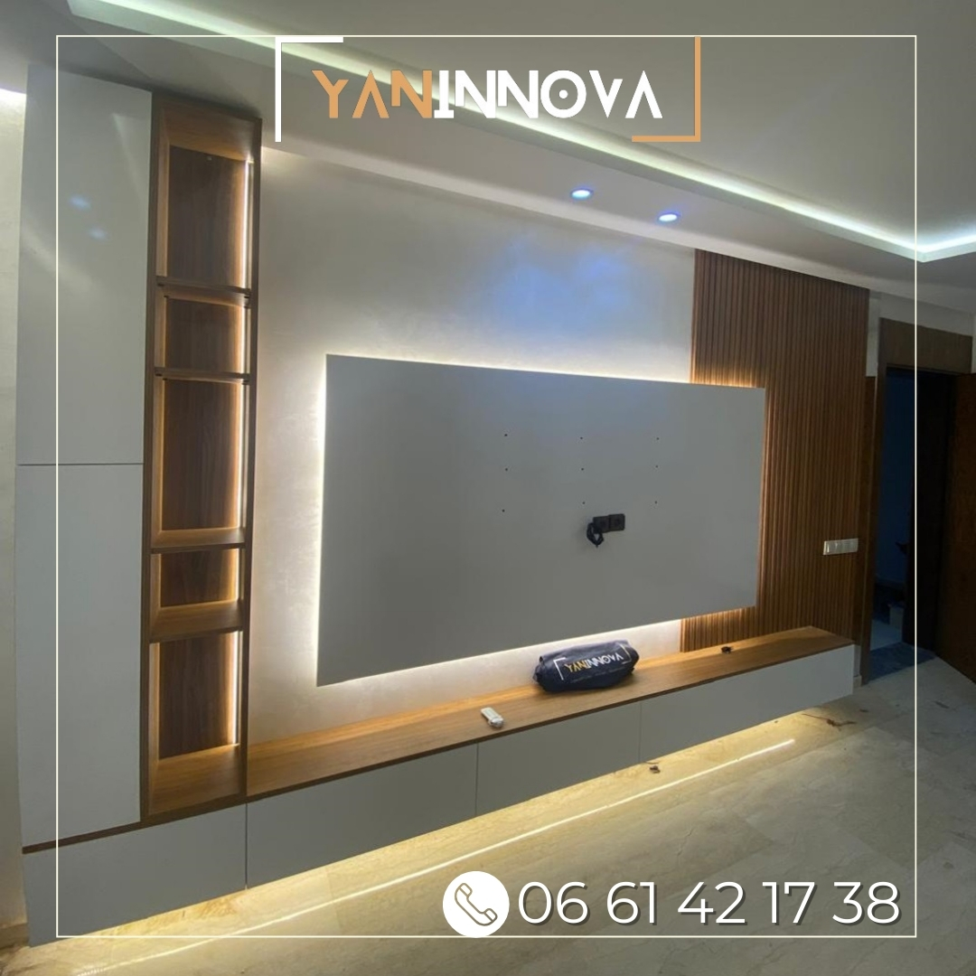 Meuble TV avec niches, placard et miroir - YanInnova
